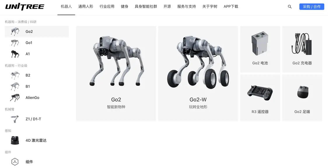 宇樹科技官網產品概況